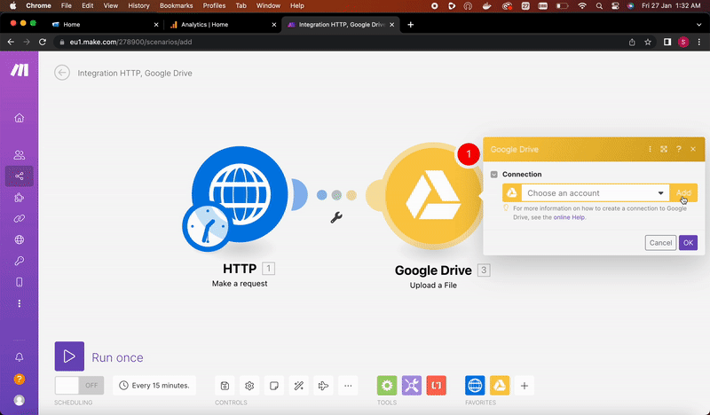how to connect google drive to make.com