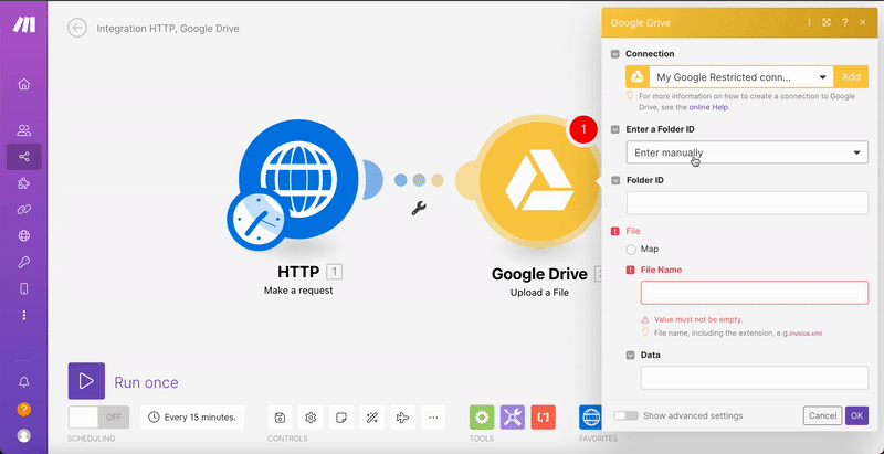 how to integrate make.com with google drive