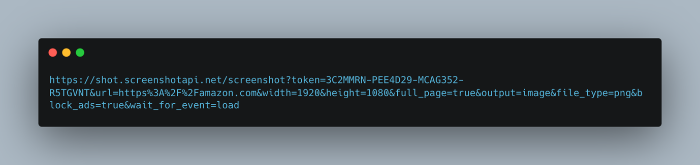 Sample API query to automate website screenshots with ScreenshotAPI
