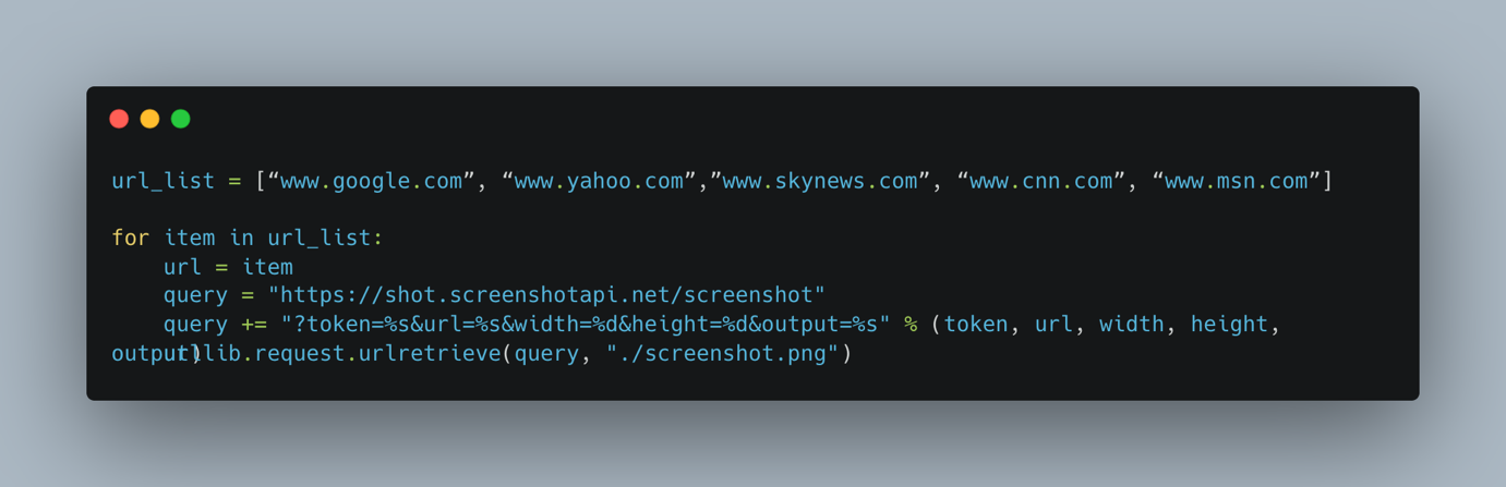 Python code to automate website screenshots