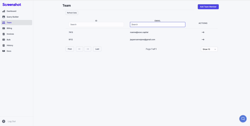 Screenshot of the add team member example